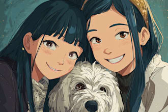 anime friendship portrait and pet portrait