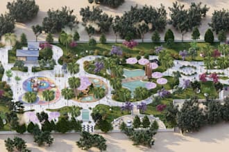 develop 3d urban landscape playing ground, garden design, outdoor play space,cgi