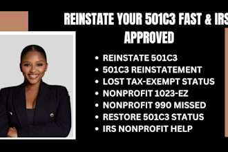 reinstate 501c3 nonprofit registration tax exempt status bylaw 990 and 1023ez