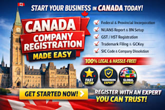 do canada company registration, trademark filling, nuans report, gst hst, bn