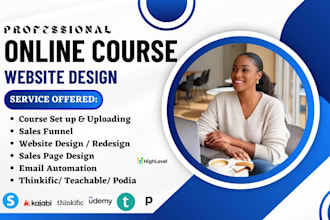 build online course on kajabi, thinkific, podia, teachable, moodle lms website