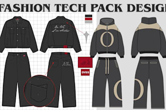 design hoodie and jacket fashion tech pack flat sketches and mockup design