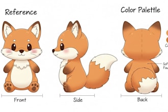 create custom  plushie reference sheet for custom stuffed animal toys character