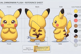create custom  plushie reference sheet for custom stuffed animal toys character