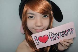 write a sign wearing cosplay wig or with costume