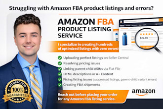 create amazon fba product listing and variation or fix error