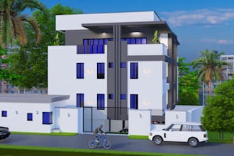 model and render 3d architectural exterior of house, commercial, real estate