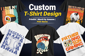 create custom t shirt designs for printful, merch by amazon and pod stores