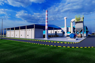 do 3d factory design, industrial plant, manufacturing building, works facility