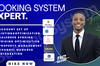 set up booking system using calendly, bookingcom, acuity, ghl, calcom, airbnb