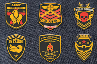 design patch, badge, sticker, military, army, tactical, skull, and circular logo
