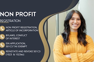 register non profit, ein, bylaws, 501c3 tax exempt, coi, reinstate 501c3, aoi