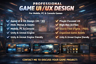 design professional game UI UX, hud and assets for mobile, PC and console games