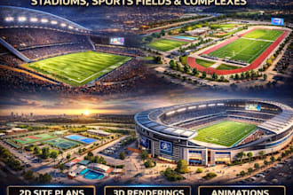 2d plans and 3d rendering for stadiums, sports fields, sports facilities