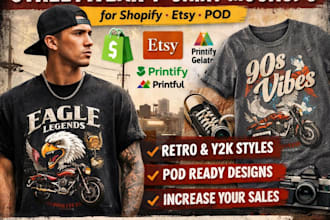 design custom vintage streetwear tshirt mockup design for shopify etsy pod