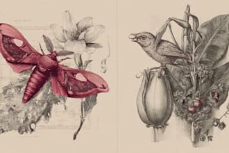 draw an animal and botanical illustration