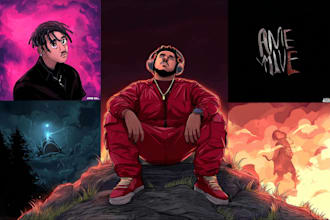 draw cartoon single artwork, music album cover art