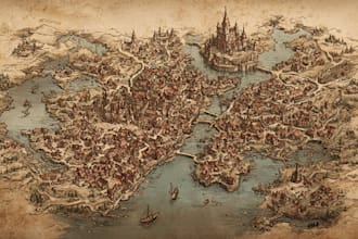 illustrate medieval fantasy and sci fi maps