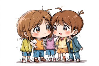 draw cute children comic cartoon in this style