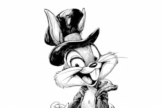 black and white cartoon character line art