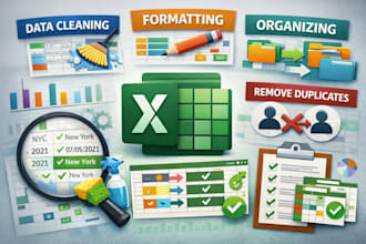 clean, organise, format data and remove duplicates