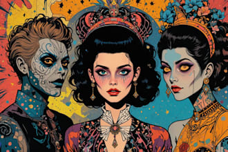 create pop art surrealism illustration and unique characters