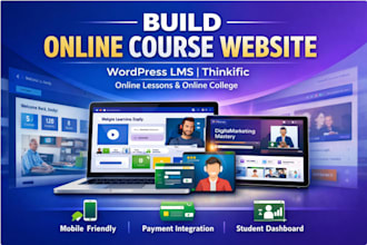 build wordpress online lesson, thinkific online course website, online college