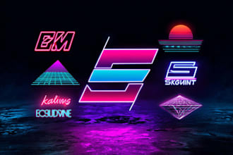 design 80s futuristic synthwave retro logo with neon