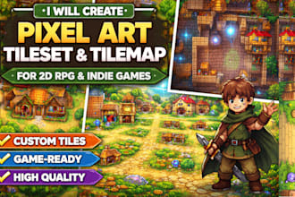 create pixel art tileset and tilemap, assets, map for 2d rpg or indie games