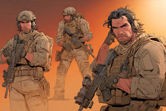 draw military concept art , monsters and characters