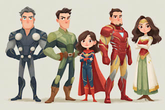 design a family superhero portraits for you