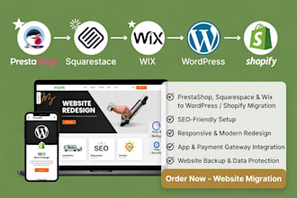 migrate prestashop squarespace wix to wordpress to shopify migration website
