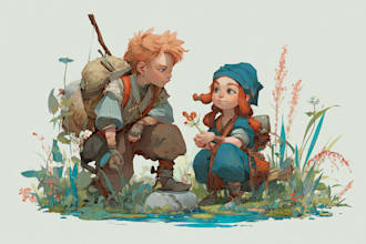 draw fantasy kids character illustration