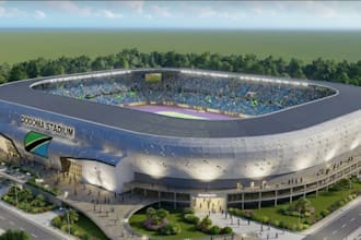 upgrade 3d modern football stadium, sports infrastructure rendering,racing track