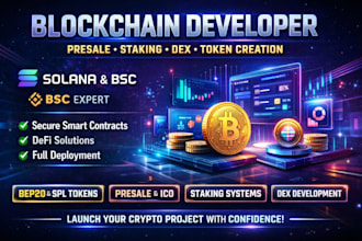 be blockchain developer for presale, staking, dex and tax token on so, bsc
