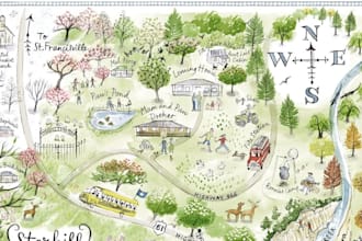 draw custom watercolor illustration of venue destination wedding map invitation
