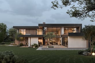 renovate 3d cottage villa, country house,luxury exterior, glass wall,cgi render