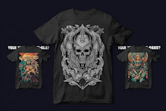 draw unique anime military dark skull t shirt design