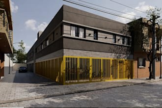 renovate modern urban infill development, exterior design,urban fabric,d5 render