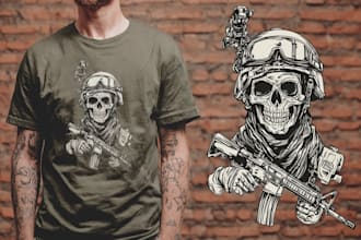 draw skull or skeleton military in vintage retro t shirt