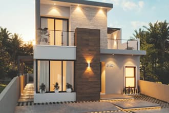 render 3d private apartment,front facade design, cgi exterior balcony,d5 lighten