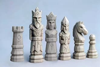 sculpt stylized chess pieces,iconic chess figurine,minimalist chess design, stl