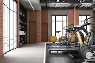 renew 3d contemporary gym interior, fitness center, sport complex, vray render