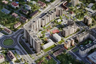 construct 3d urban mixed use building,facade exterior, landscape,story apartment