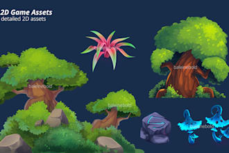 create 2d game assets, icons, game props and UI