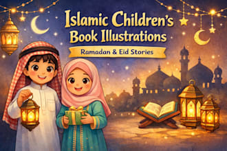 do ramadan islamic children book illustration, eid mubarak story book, cover