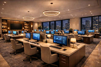 design office interiors, office renovation and showroom detailed cgi rendering