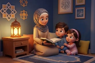 illustrate islamic children book stories, muslim kids book, islamic logo content