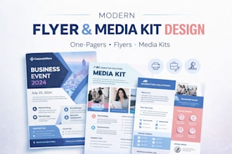 design modern one pagers, flyers, and media kits