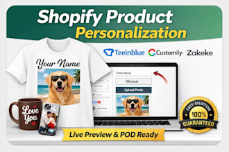 set up shopify product personalization using teeinblue customily zakeke
